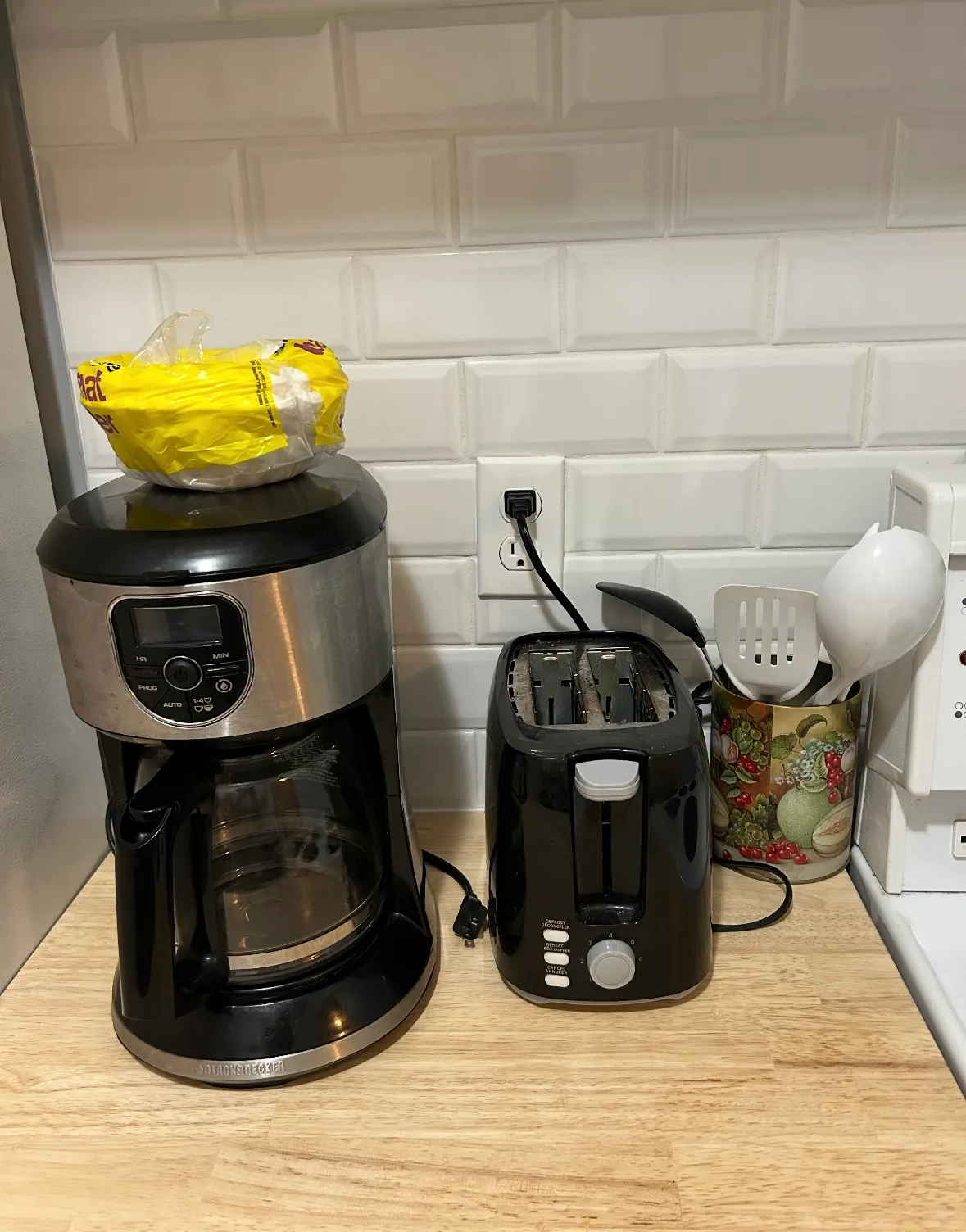 Photo of coffee maker and toaster